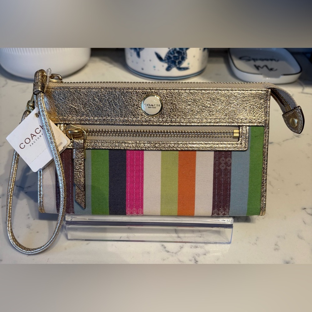 Coach NWT Legacy Striped Wristlet.